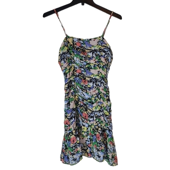 Parker Multicolor Floral 100% Silk Spaghetti Strap Mini Dress 0 NWT - Picture 6 of 9